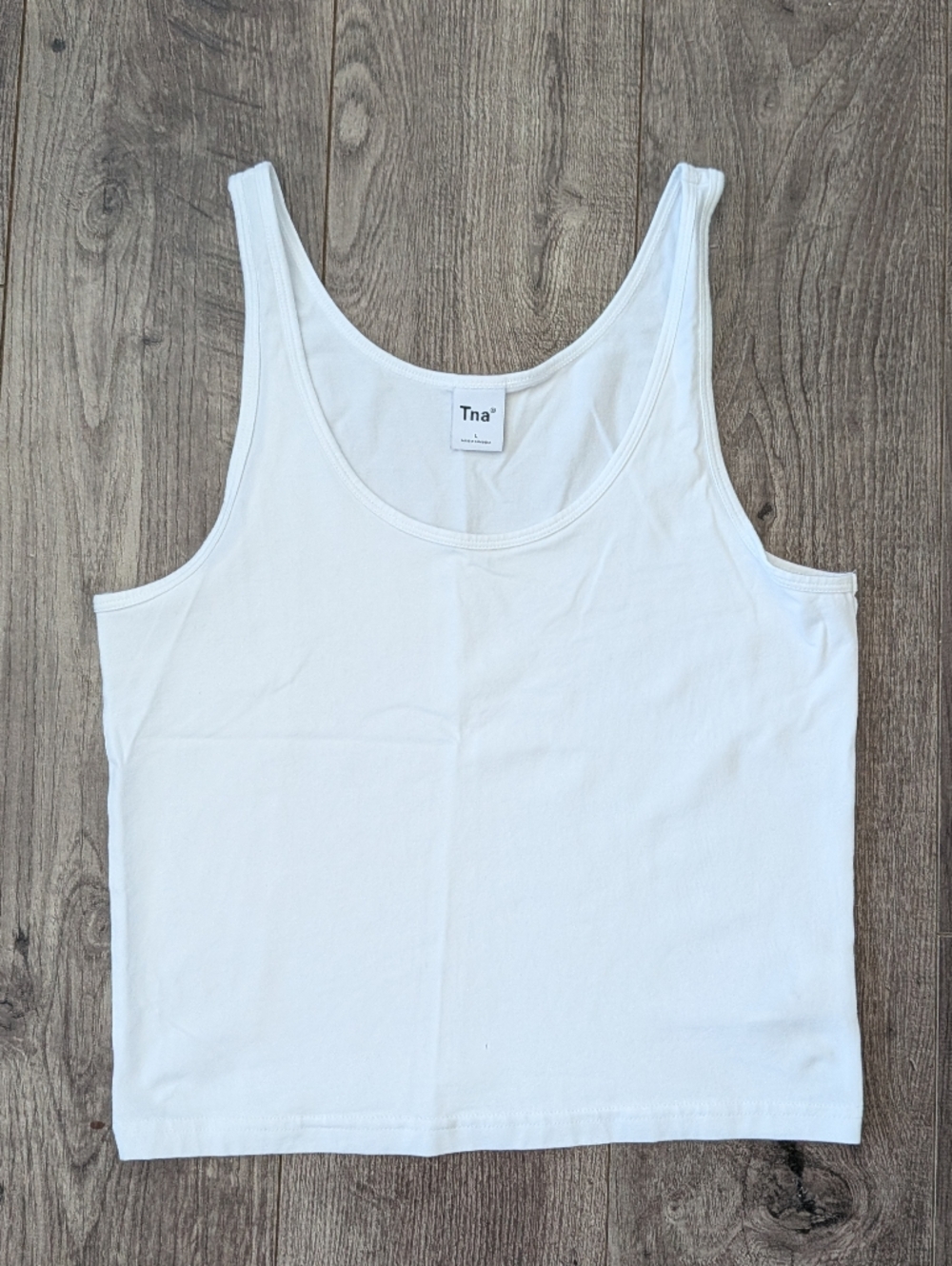 TNA White Tank Top Scoop Neck Medium Width Straps Shorter Length
